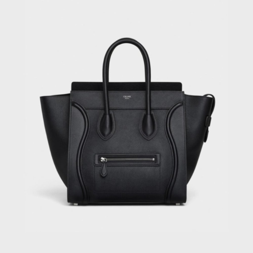 Celine Mini Luggage Tote Black Grain Black Leather